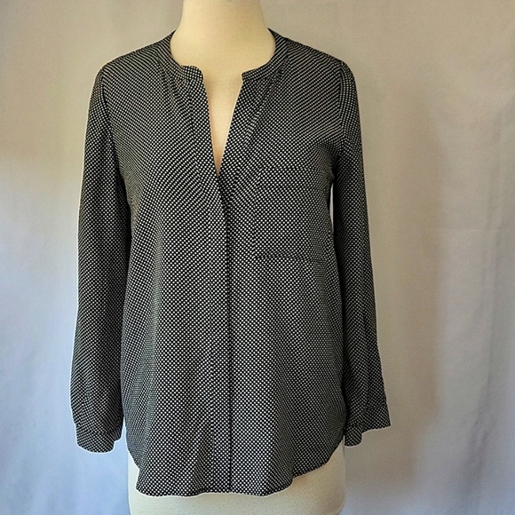 Joie Hanelli Diamond Print Silk Blouse Black & White Size Small - Picture 3 of 12